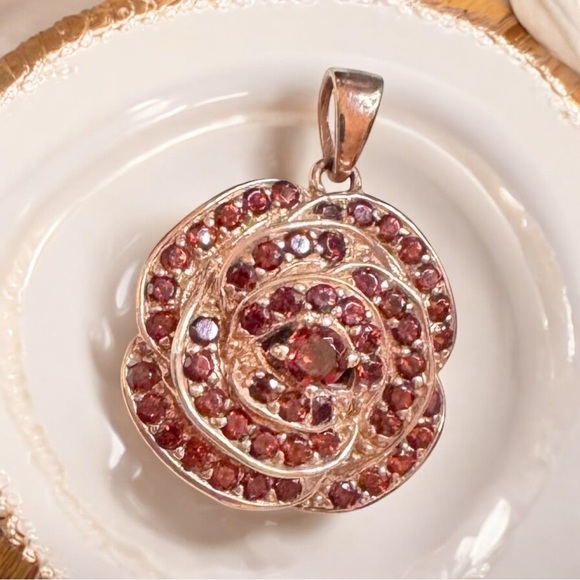 Rose Gold Over Sterling Garnet Rose Pendant - Picture 3 of 11